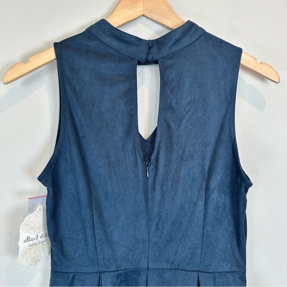 Altar’d State Faux Suede Navy Blue Sleeveless Mini Dress Peep Hole Halter Neck - Picture 6 of 10